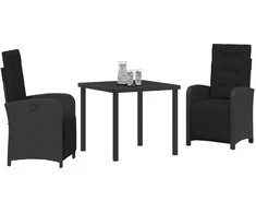 Lauko baldų komplektas Sodo valgomojo komplektas su pagalve 3 pcs Juoda poliratanas