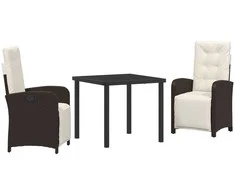 Lauko baldų komplektas Sodo valgomojo komplektas su pagalve 3 pcs Ruda poliratanas