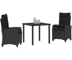 Lauko baldų komplektas Sodo valgomojo komplektas su pagalve 3 pcs Juoda poliratanas