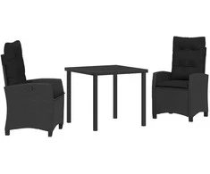 Lauko baldų komplektas Sodo valgomojo komplektas su pagalve 3 pcs Juoda poliratanas