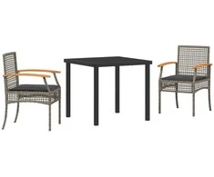 Lauko baldų komplektas Sodo valgomojo komplektas 3 pcs Pilka ir juoda Ratanas