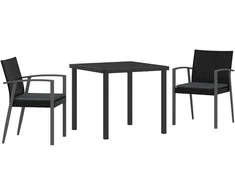 Lauko baldų komplektas Sodo valgomojo komplektas 3 pcs Juoda ir pilka PE ratanas