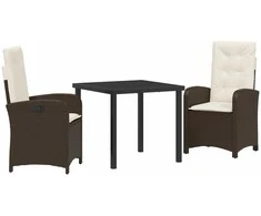 Lauko baldų komplektas Sodo valgomojo komplektas su pagalve 3 pcs Ruda poliratanas