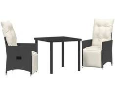 Lauko baldų komplektas Sodo valgomojo komplektas su pagalve 3 pcs Juoda poliratanas