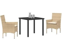 Lauko baldų komplektas Sodo valgomojo komplektas su pagalve 3 pcs Smėlio poliratanas
