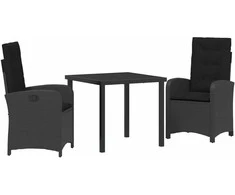 Lauko baldų komplektas Sodo valgomojo komplektas su pagalve 3 pcs Juoda poliratanas