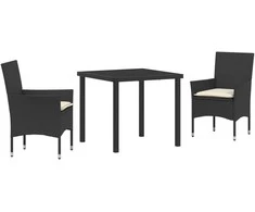 Lauko baldų komplektas Sodo valgomojo komplektas su pagalve 3 pcs Juoda poliratanas