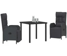 Lauko baldų komplektas Sodo valgomojo komplektas su pagalve 3 pcs Juoda poliratanas