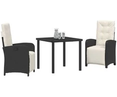 Lauko baldų komplektas Sodo valgomojo komplektas su pagalve 3 pcs Juoda poliratanas