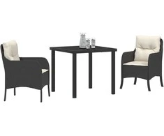 Lauko baldų komplektas Sodo valgomojo komplektas su pagalve 3 pcs Juoda poliratanas