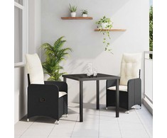 Lauko baldų komplektas Sodo valgomojo komplektas 3 pcs Juoda poliratanas