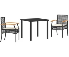 Lauko baldų komplektas Sodo valgomojo komplektas su pagalve 3 pcs Juoda Ratanas