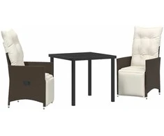 Lauko baldų komplektas Sodo valgomojo komplektas su pagalve 3 pcs Ruda poliratanas