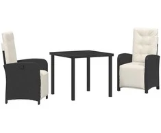 Lauko baldų komplektas Sodo valgomojo komplektas su pagalve 3 pcs Juoda poliratanas