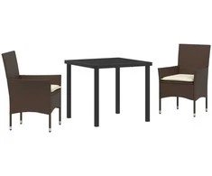 Lauko baldų komplektas Sodo valgomojo komplektas su pagalve 3 pcs Ruda poliratanas