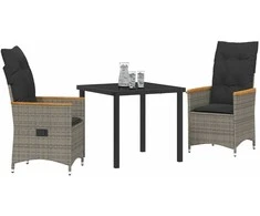 Lauko baldų komplektas Sodo valgomojo komplektas su pagalve 3 pcs Pilka poliratanas