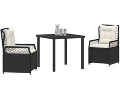 Lauko baldų komplektas Sodo valgomojo komplektas 3 pcs Juoda poliratanas