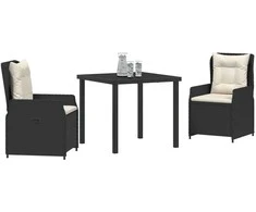 Lauko baldų komplektas Sodo valgomojo komplektas 3 pcs Juoda poliratanas