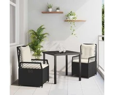Lauko baldų komplektas Sodo valgomojo komplektas 3 pcs Juoda poliratanas
