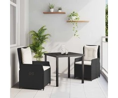 Lauko baldų komplektas Sodo valgomojo komplektas 3 pcs Juoda poliratanas