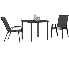 Lauko baldų komplektas Sodo valgomojo komplektas 3 pcs Juoda Miltelinis plienas