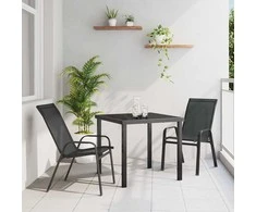 Lauko baldų komplektas Sodo valgomojo komplektas 3 pcs Juoda Miltelinis plienas