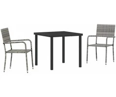 Lauko baldų komplektas Sodo valgomojo komplektas su pagalve 3 pcs Pilka poliratanas