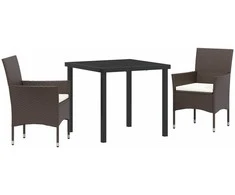Lauko baldų komplektas Sodo valgomojo komplektas su pagalve 3 pcs Ruda poliratanas