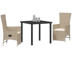 Lauko baldų komplektas Sodo valgomojo komplektas su pagalve 3 pcs Smėlio poliratanas