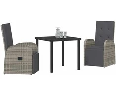 Lauko baldų komplektas Sodo valgomojo komplektas su pagalve 3 pcs Pilka poliratanas