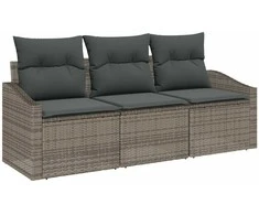 Sodo Sofų Rinkinys su pagalve 3 pcs Pilka poliratanas