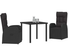 Lauko baldų komplektas Sodo valgomojo komplektas su pagalve 3 pcs Juoda poliratanas