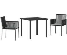 Lauko baldų komplektas Sodo valgomojo komplektas 3 pcs Juoda PE ratanas