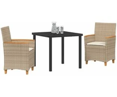 Lauko baldų komplektas Sodo valgomojo komplektas 3 pcs Smėlio poliratanas