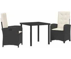 Lauko baldų komplektas Sodo valgomojo komplektas su pagalve 3 pcs Juoda poliratanas