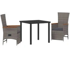 Lauko baldų komplektas Sodo valgomojo komplektas su pagalve 3 pcs Pilka poliratanas