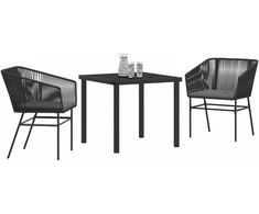 Lauko baldų komplektas Sodo valgomojo komplektas su pagalve 3 pcs Juoda