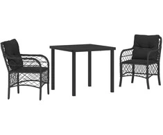 Lauko baldų komplektas Sodo valgomojo komplektas su pagalve 3 pcs Juoda poliratanas