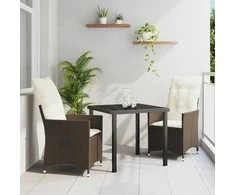 Lauko baldų komplektas Sodo valgomojo komplektas su pagalve 3 pcs Ruda poliratanas
