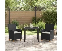Lauko baldų komplektas Sodo valgomojo komplektas 3 pcs Juoda poliratanas