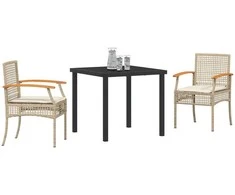 Lauko baldų komplektas Sodo valgomojo komplektas 3 pcs Bežinė ir juoda Ratanas
