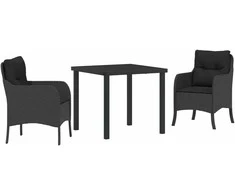 Lauko baldų komplektas Sodo valgomojo komplektas su pagalve 3 pcs Juoda poliratanas