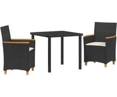 Lauko baldų komplektas Sodo valgomojo komplektas 3 pcs Juoda poliratanas