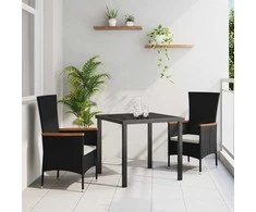 Lauko baldų komplektas Sodo valgomojo komplektas su pagalve 3 pcs Juoda