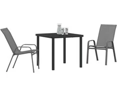 Lauko baldų komplektas Sodo valgomojo komplektas 3 pcs Pilka ir juoda