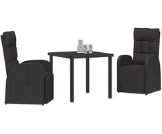 Lauko baldų komplektas Sodo valgomojo komplektas su pagalve 3 pcs Juoda poliratanas