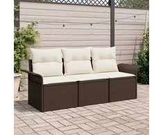 Lauko baldų komplektas Sodo Sofų Rinkinys su pagalve 3 pcs Ruda Poli ratanas