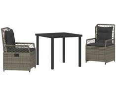 Lauko baldų komplektas Sodo valgomojo komplektas 3 pcs Pilka poliratanas