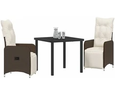 Lauko baldų komplektas Sodo valgomojo komplektas su pagalve 3 pcs Ruda poliratanas
