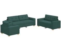 Sofa 3 pcs Tamsiai žalia 221 x 80 x 80 cm Lino mišinio audinys